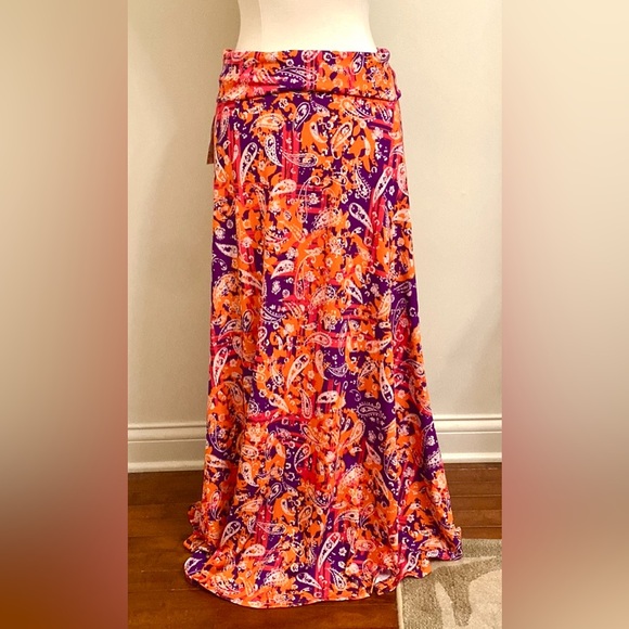 LuLaRoe Orange Pink Purple Paisley SZ M Bohemian Hippie Festival Maxi Skirt - Picture 8 of 10